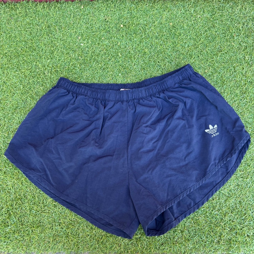 Vintage Adidas Running Shorts Mens Large Navy Blue Trefoil‎ Made in USA 80s 90s